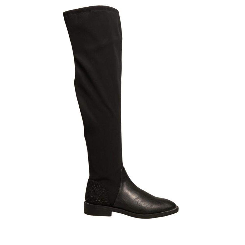 MY TWIN Black Leather Suede Flats High Boots Women's Shoes